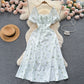 French pure desire high-grade floral dress slim temperament super fairy slit long skirt R2144
