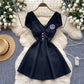 Sexy V-neck low-cut short-sleeved dress with slim waist and A-line short skirt for hot girls R2132