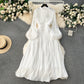 High-end dress 2025 new style stand-up collar pleated waist long puff sleeve dress R2143
