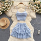 Sweet lace camisole sexy short ruffle skirt holiday two piece suit R2134