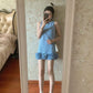 French style blue Chanel style vest dress beautiful loose A-line short skirt R0868
