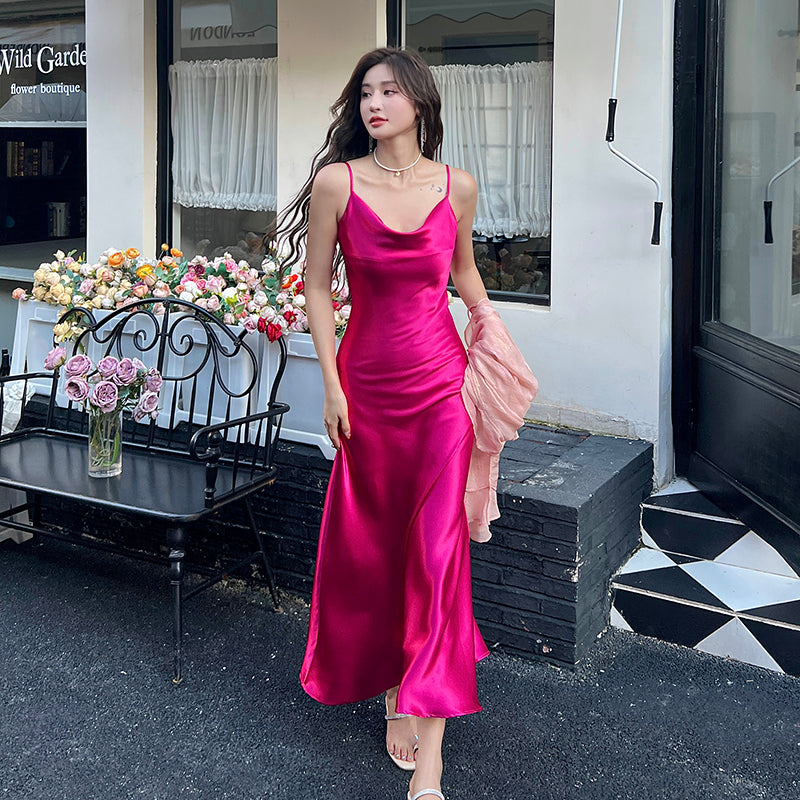 High-grade triacetate suspender dress exquisite dress lady temperament dress slim fit R0986