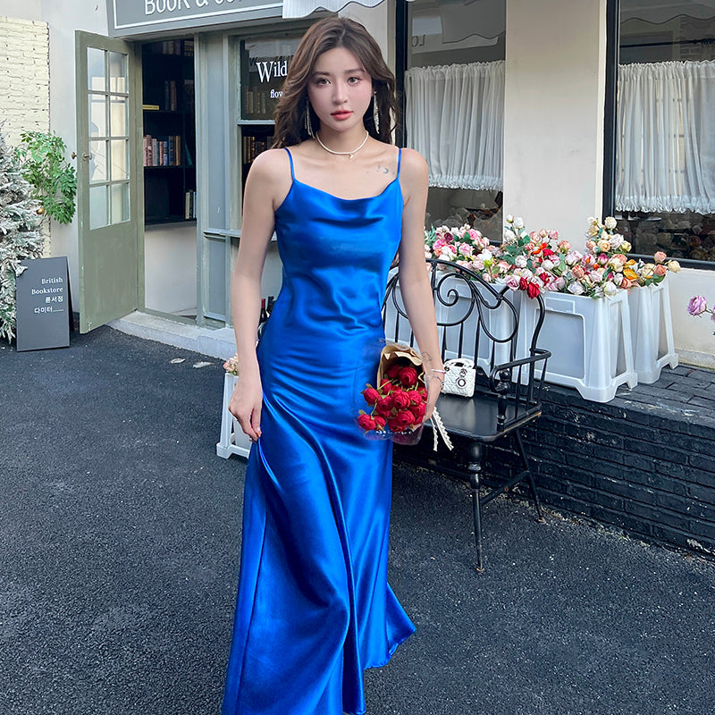 Acetate suspender dress 2025 new style wear texture high-end A-line temperament slim long skirt R0995