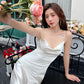 High-grade acetate silk satin white suspender dress mid-length bottoming skirt inner wear R0982
