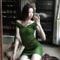 French style beautiful green V-neck sleeveless women's summer high-end temperament short skirt R3591