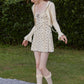 French Girl Knitted Cardigan Floral Stretch Ruffled Suspender Dress Set Homecoming Dress R5161