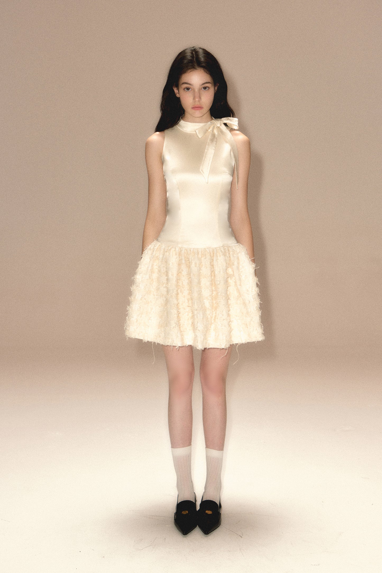 Satin Bow Tie Vest Dress Chanel Style Sleeveless Tutu Skirt R5173