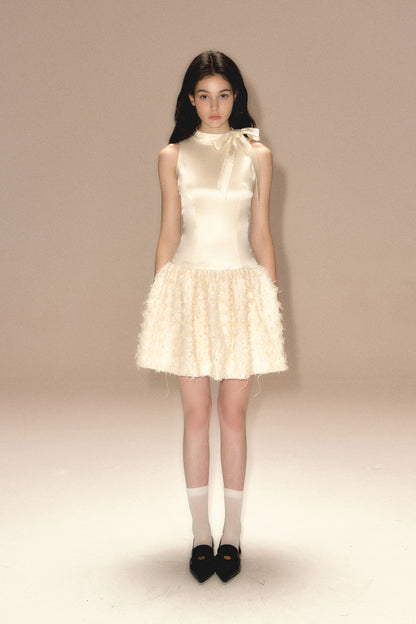 Satin Bow Tie Vest Dress Chanel Style Sleeveless Tutu Skirt R5173