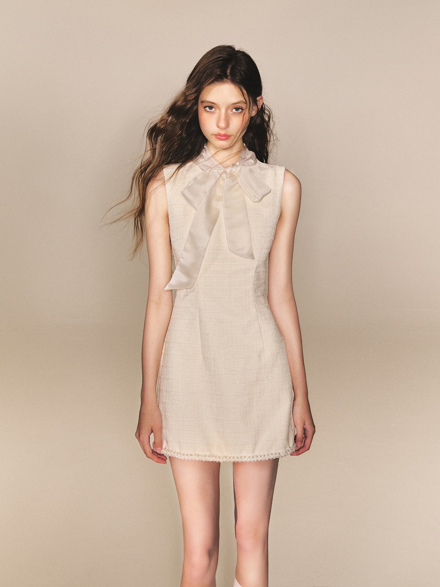 Tulle Tie Bow Dress Slim Waist Sleeveless Vest Dress R5167