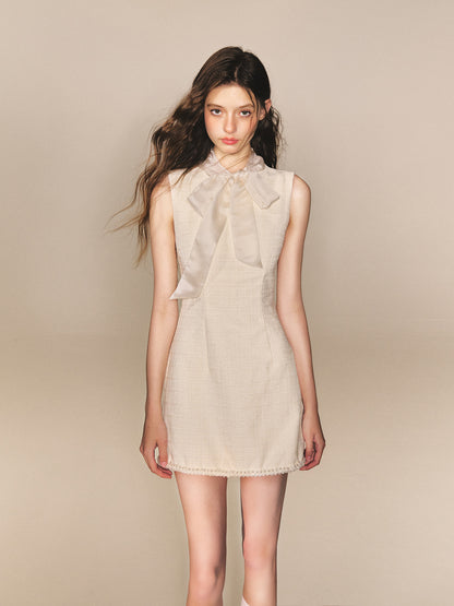 Tulle Tie Bow Dress Slim Waist Sleeveless Vest Dress R5167
