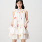 Sleeveless Floral Bow Tie Halter Dress with Ruffled Hem Tutu Skirt R5169
