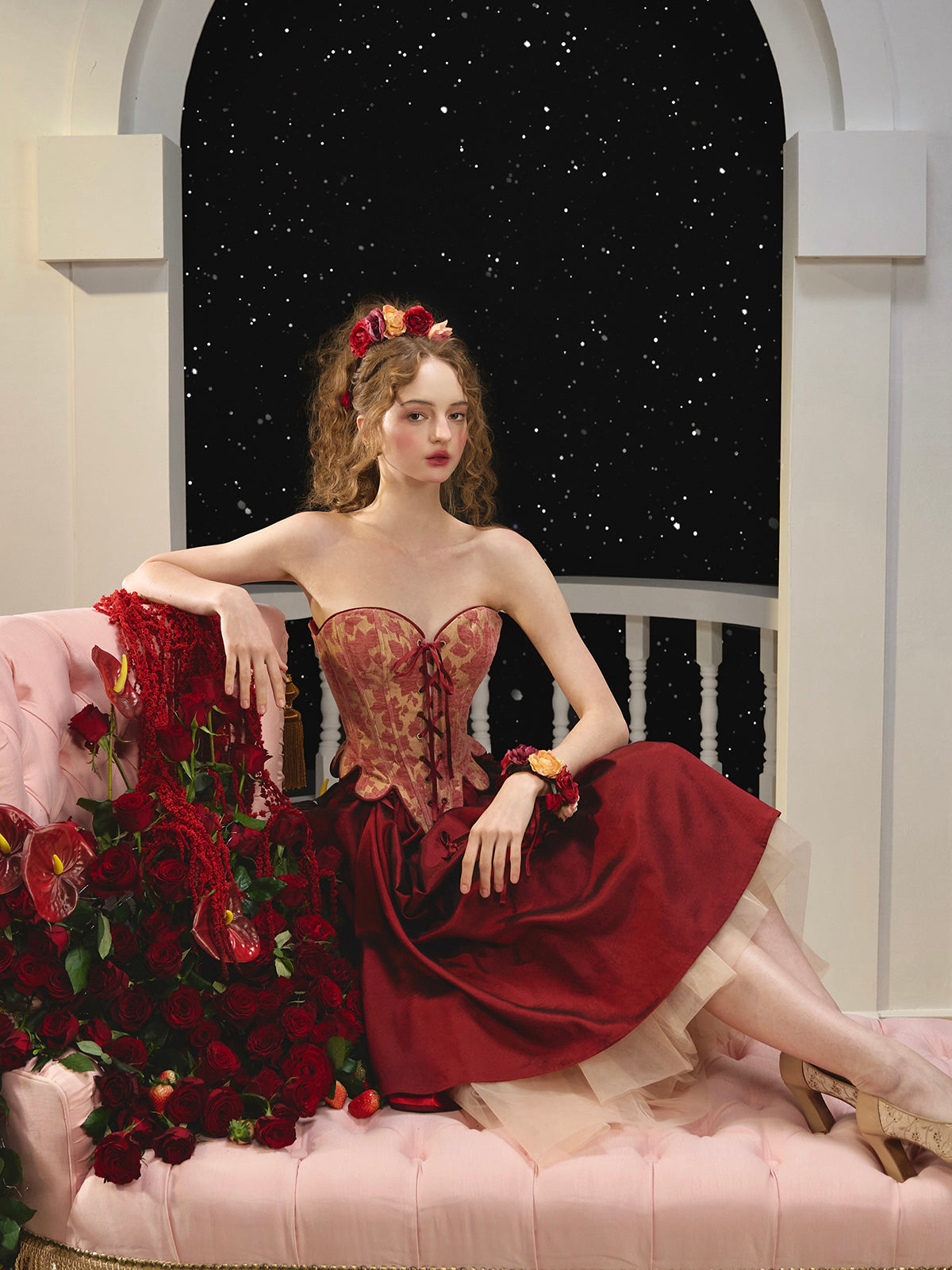 French Retro Red Fishbone Corset Skirt Homecoming Dress R5160