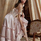 French ruffled satin pink long skirt homecoming dress R5154