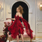 French style one-shoulder waist fishbone dress red evening dress homecoming dress R5153