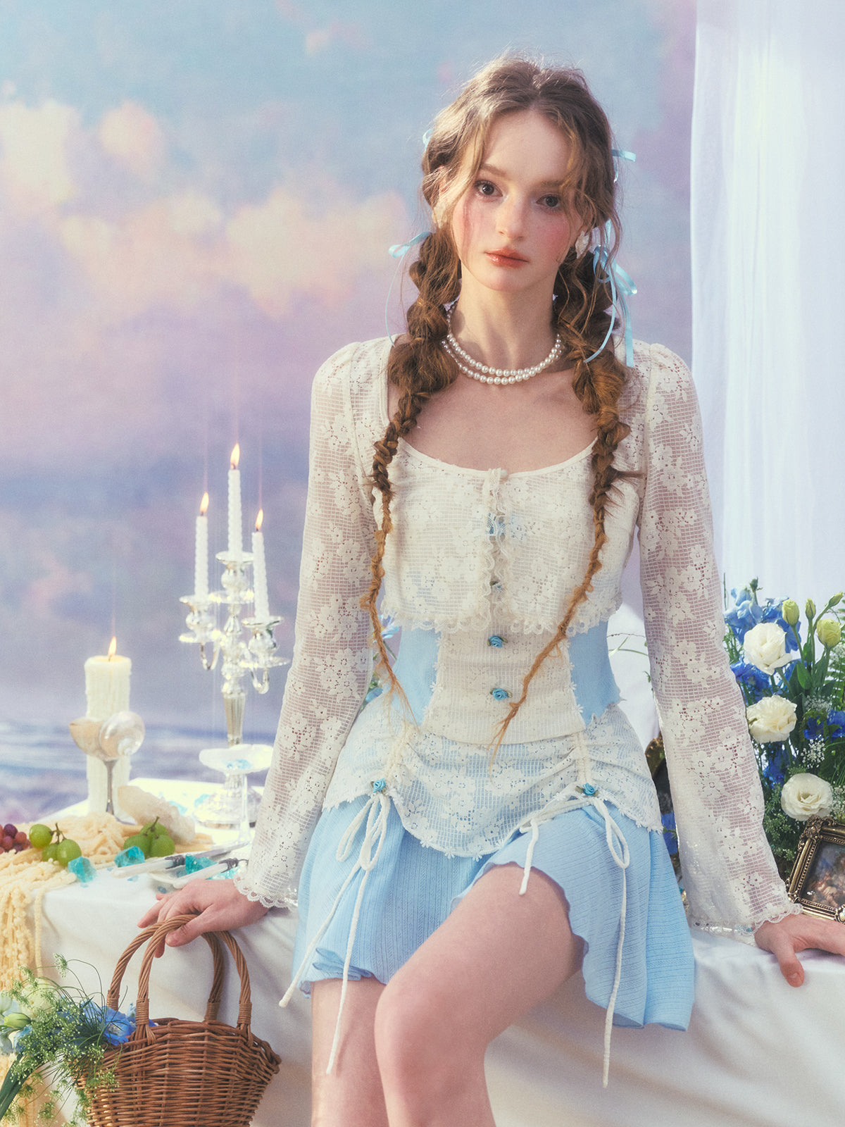 French fresh and sweet design suspender skirt cardigan three-piece homecoming dress R5164