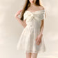 White one-shoulder dress knitted splicing sequined tutu skirt R5172