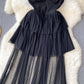 Retro elegant tube top dress dress waist temperament irregular fluffy little black dress R2253