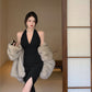 Retro black slit halter neck suspender dress sexy backless slit hip dress skirt R1474