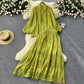 High-grade hollow lace splicing lantern long-sleeved shirt + high-waisted slim-fitting skirt R2258