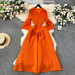 Palace style dress with tassels, V-neck, slim fit, long, pleated, trumpet sleeves R2260