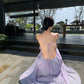 Retro niche design backless suspender dress seaside holiday outfit long dress R1459