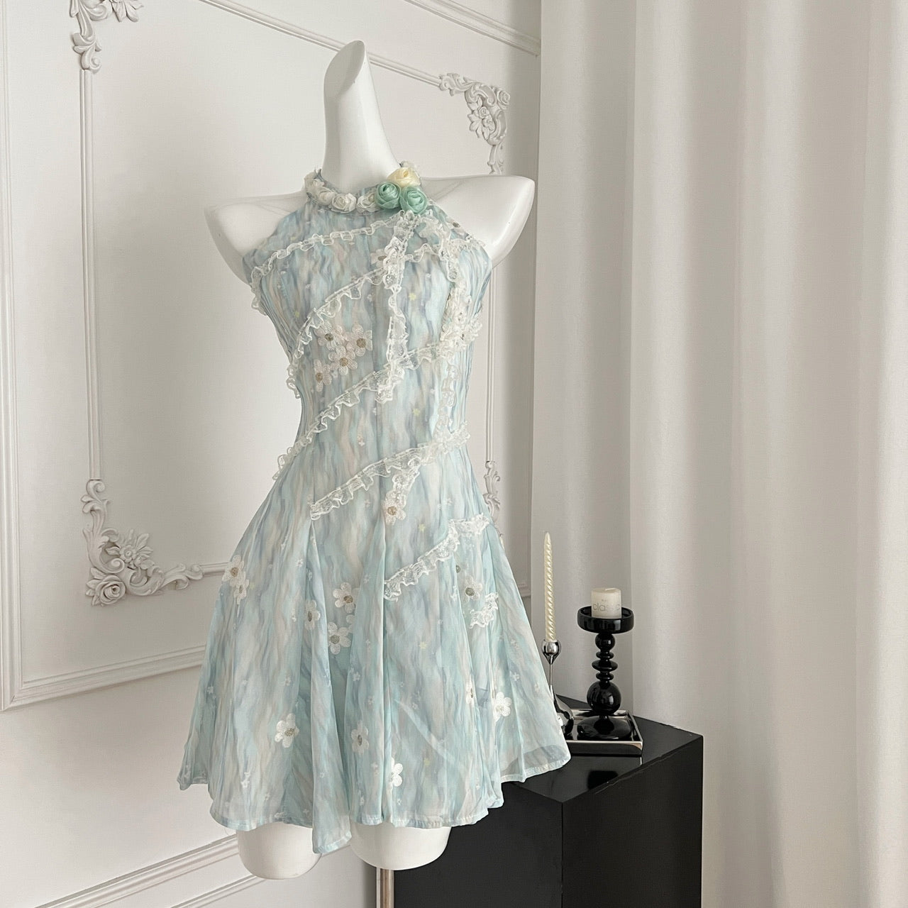 Summer sweet slim waist design short dress R2056