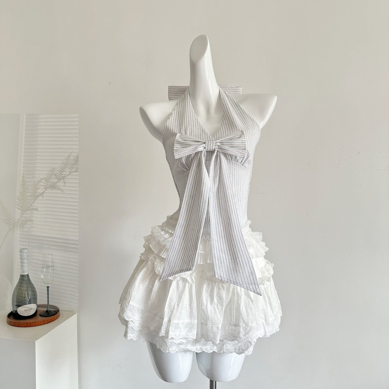 Fishbone halter neck V-neck dress Fishbone tube top R2057