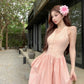 Temperament pink v-neck lace sleeveless dress pretty little skirt R0620