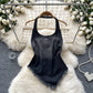 Denim vest 2025 summer new style sweet hot girl halter neck waist gradient color irregular top R2196