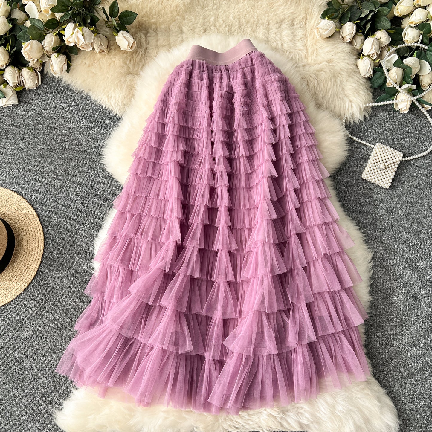 Fairy skirt high-grade mesh skirt 2025 new elastic waist slim cake skirt super fairy skirt R2201