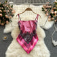 Women's tops with a design sense, niche print, bellyband, backless, slim and versatile camisole R2190