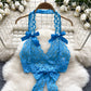 Hot Girl Lace Suit Summer Sexy Bowknot V-neck Halter Waist Short Top Shorts R2198