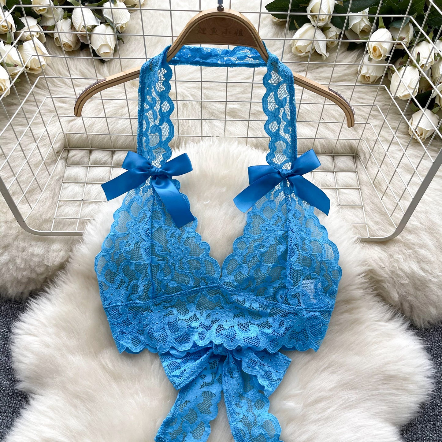 Hot Girl Lace Suit Summer Sexy Bowknot V-neck Halter Waist Short Top Shorts R2198