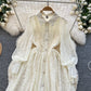 New style lapel heavy hook flower hollow French lace dress sexy long skirt R2306