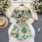 Floral jumpsuit summer ruffled one-shoulder slimming off-shoulder waist wide-leg shorts R2308