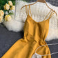 Holiday long dress cross strap backless solid color seaside medium-length swing fairy dress R2311