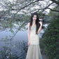 French style mesh suspender dress for holiday, niche design, slim fit, elegant long dress R1803