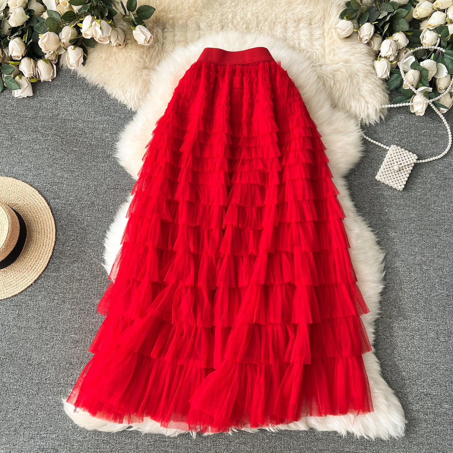 Fairy skirt high-grade mesh skirt 2025 new elastic waist slim cake skirt super fairy skirt R2201