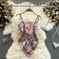 Women's tops with a design sense, niche print, bellyband, backless, slim and versatile camisole R2190