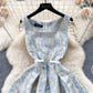 Palace style dress French square collar slim waist slimming gold stamping retro dress R2193