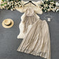 Beach Vacation Fashion Set Halter Neck Pleated Tank Top + High Waist Midi Skirt R2204