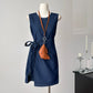 Two-color sleeveless round neck dress for women with waist-length tie skirt R2055