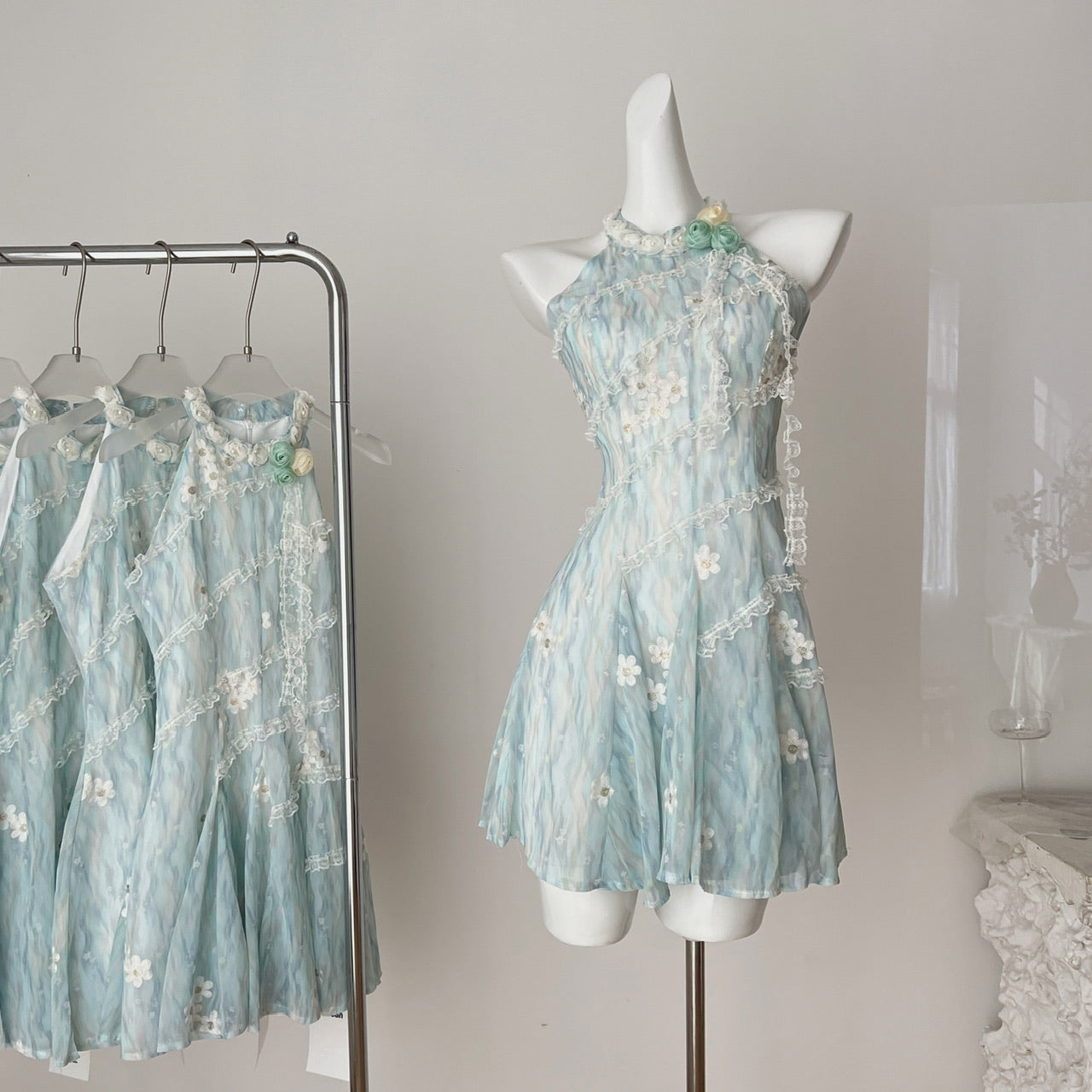 Summer sweet slim waist design short dress R2056