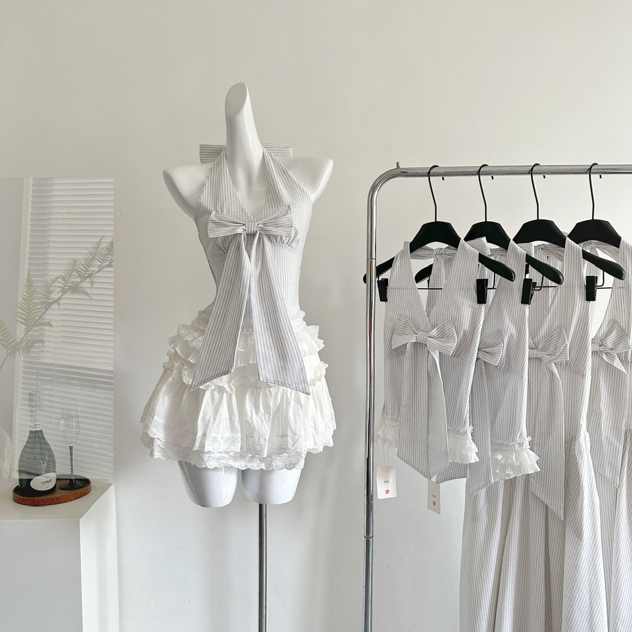 Fishbone halter neck V-neck dress Fishbone tube top R2057