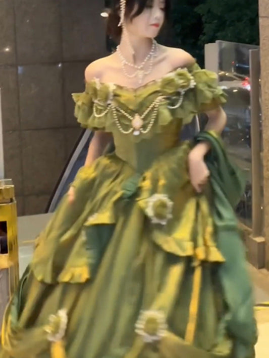 Tana Manor Retro Lolita Three-Dimensional Rose Long Skirt Heavy-Duty Dress Princess Skirt R1694