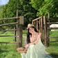 Holiday green ruffled V-neck dress is super beautiful fairy temperament waist long skirt R0444