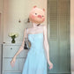 One dress for multiple wears, holiday style blue bow suspender dress, gentle temperament, beautiful long dress R0446