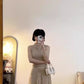 Temperament striped sleeveless dress with a flared collar, slim waist and beautiful long skirt R0719