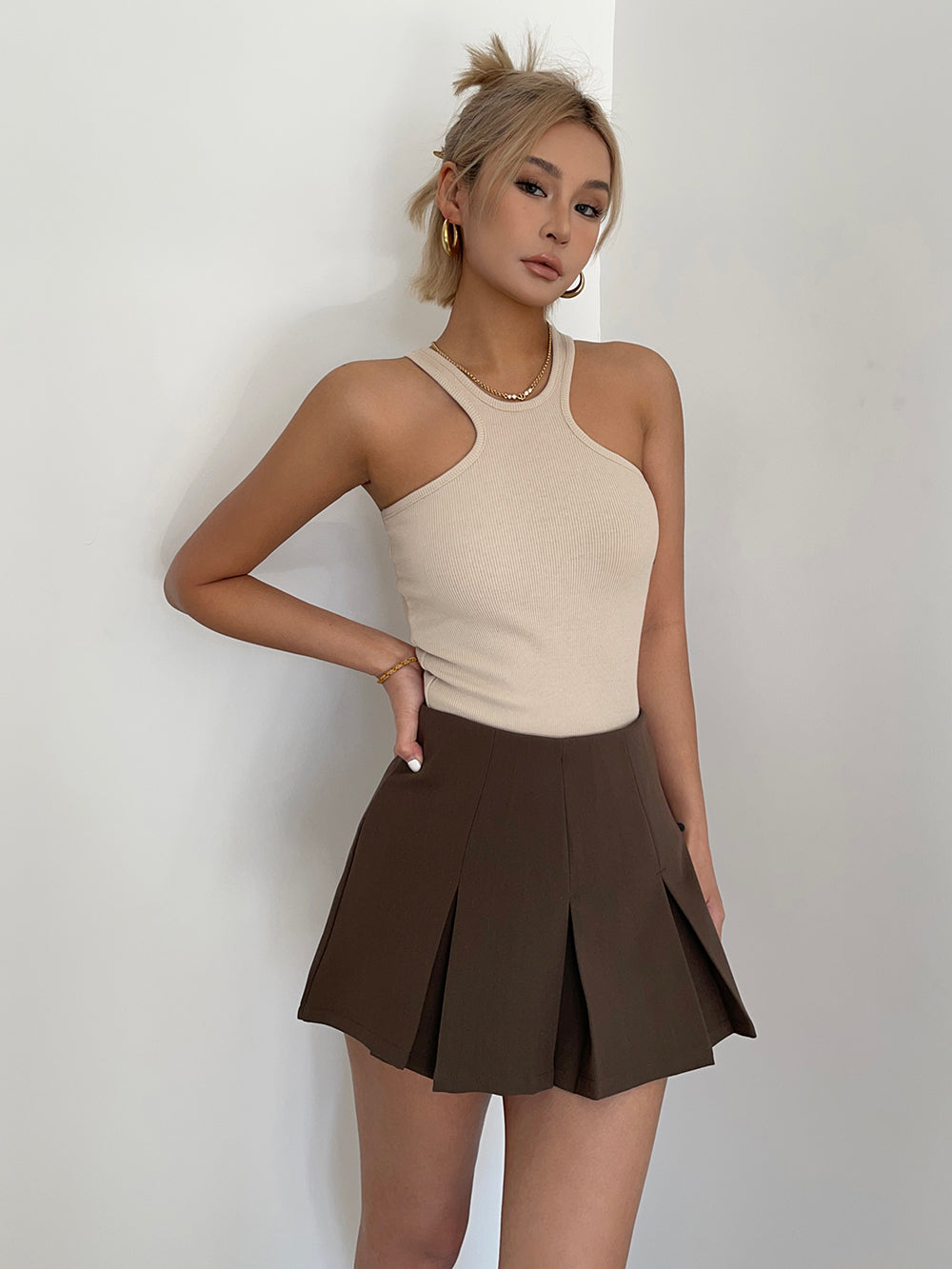 American retro college style a-line short skirt pants high waist pleated skirt short skirt summer R3074
