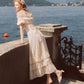 French pastoral style cake-style fishbone maxi dress with slim waist and cotton homecoming dress R5136